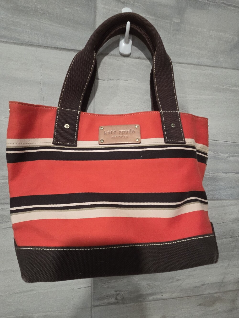 Kate Spade New York Striped Canvas Tote | Orange Black Cream | Shoulder Bag